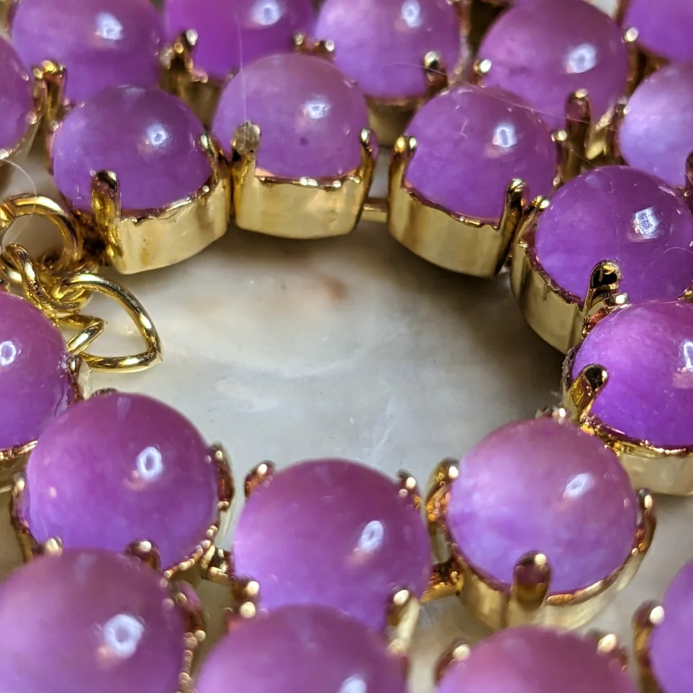 Natural Lavender Purple Jade Necklace in 14K Gold Plated - Picture 6 of 6